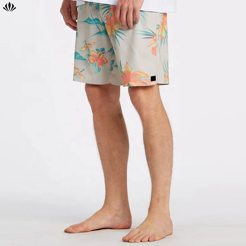Hawaii Style Full Leaves Print Fashion Swim Trunk for Men Surf Board Shorts on Beach Activity