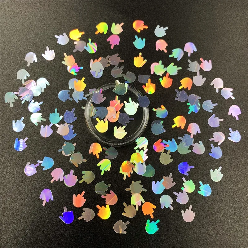 Wholesale Bulk Holographic Silver Middle Finger Confetti Shaped Glitter For Tumbler Decoration