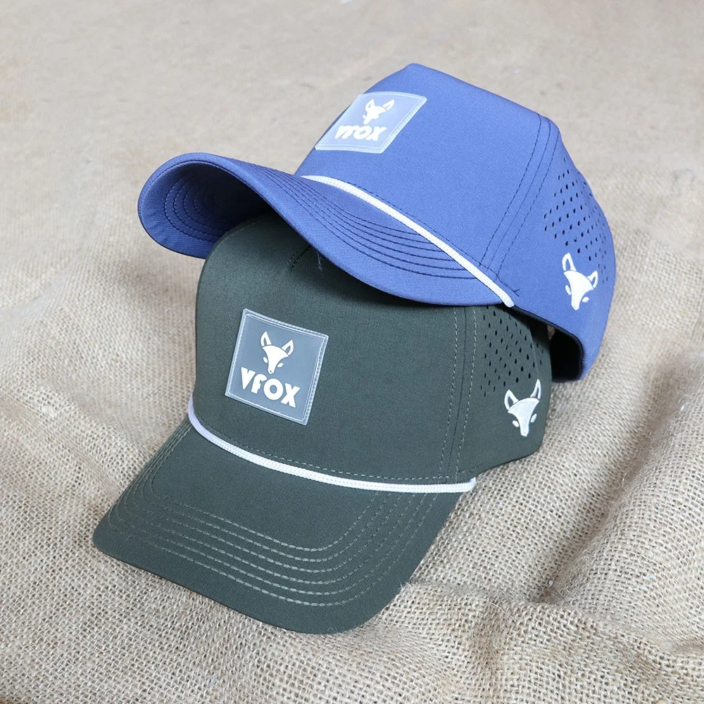 New fashion custom patch logo 5 panel waterproof polyester Sports Golf cap Laser cut perforated rope baseball cap