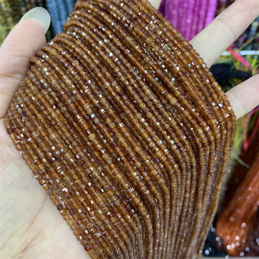 Hui Rui wholesale Natural Semi-precious Stone 2*2mm Square faced bead zircon Amazonite pink opal Cube Beads For Jewelry Making