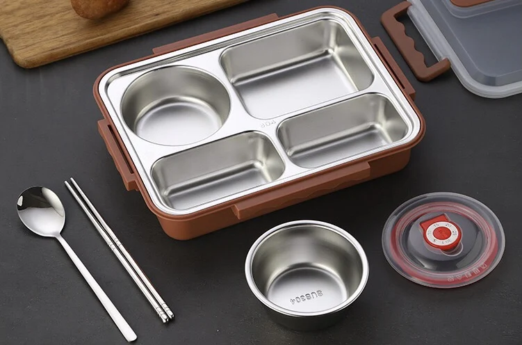 plastic student and kids can use stainless steeland lunch box with lid can be heated preservation portable sealed compartment