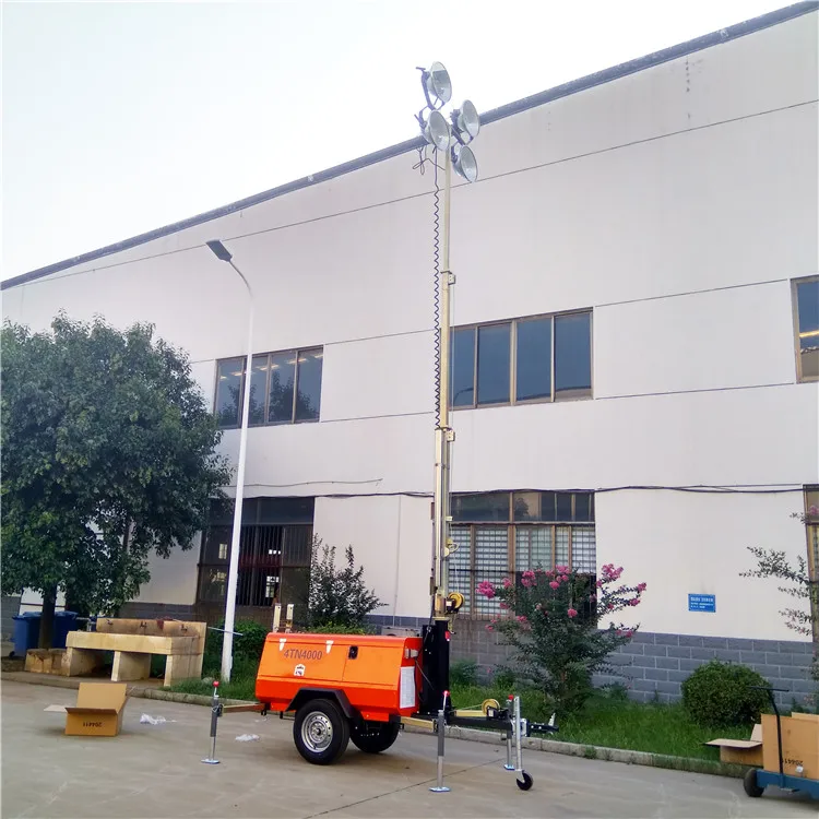portable mobile 9m high mast lighting tower with famous brand diesel engine 4TN4000 for construction site