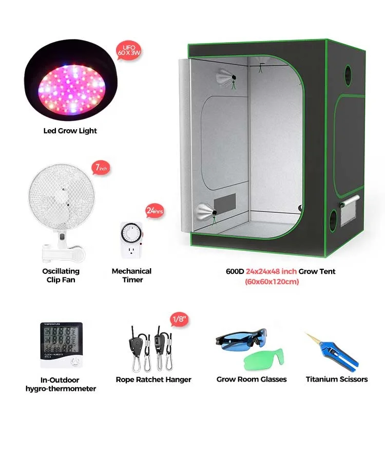 99% Reflective Mylar 600D 60x60x120 Grow Tent For Home Growing