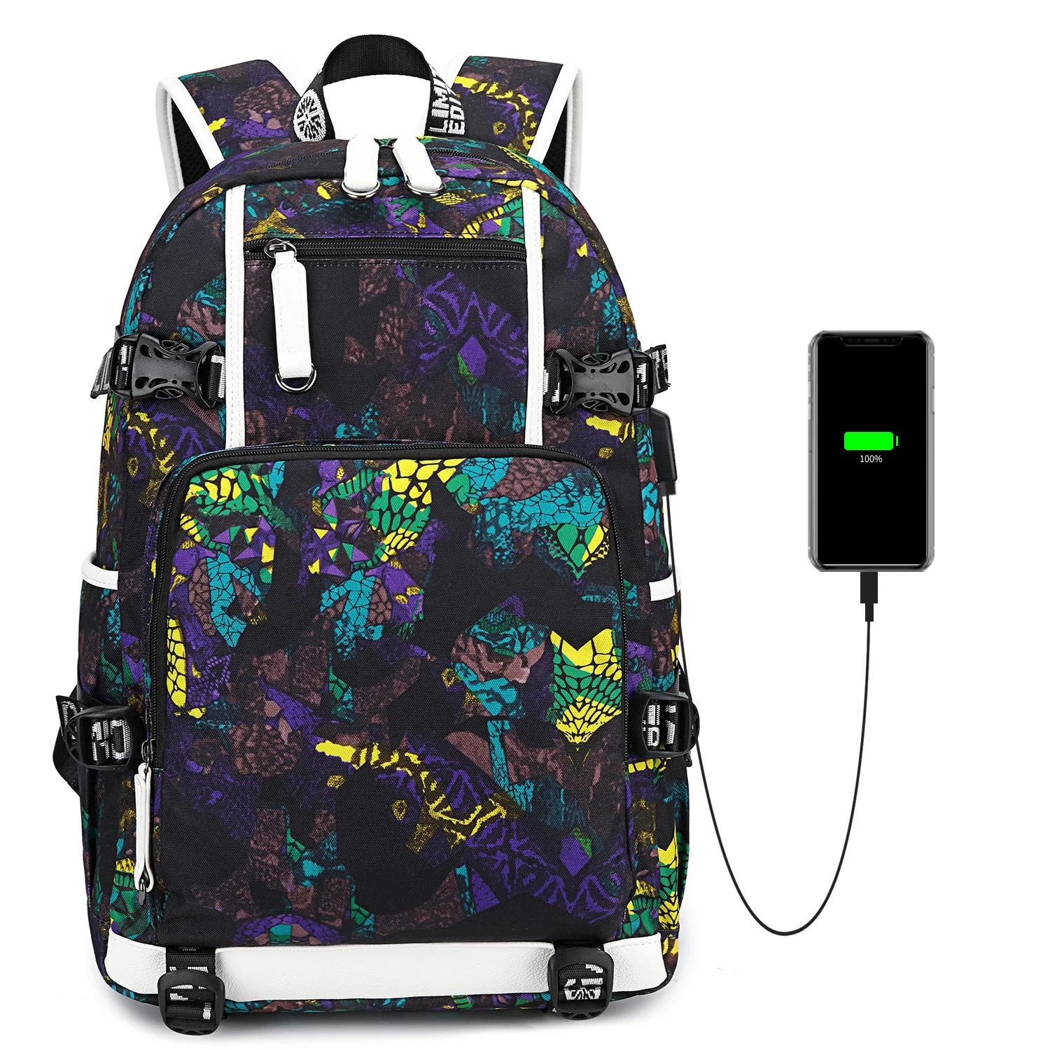Boys high school student thermal transfer printing flower waterproof computer outdoor street travel backpack