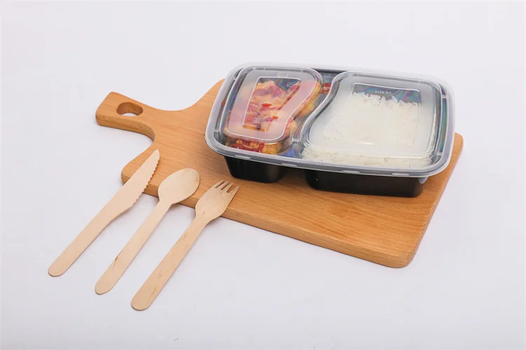 Microwavable take out 2 compartment disposable lunch box plastic bento meal prep  food container