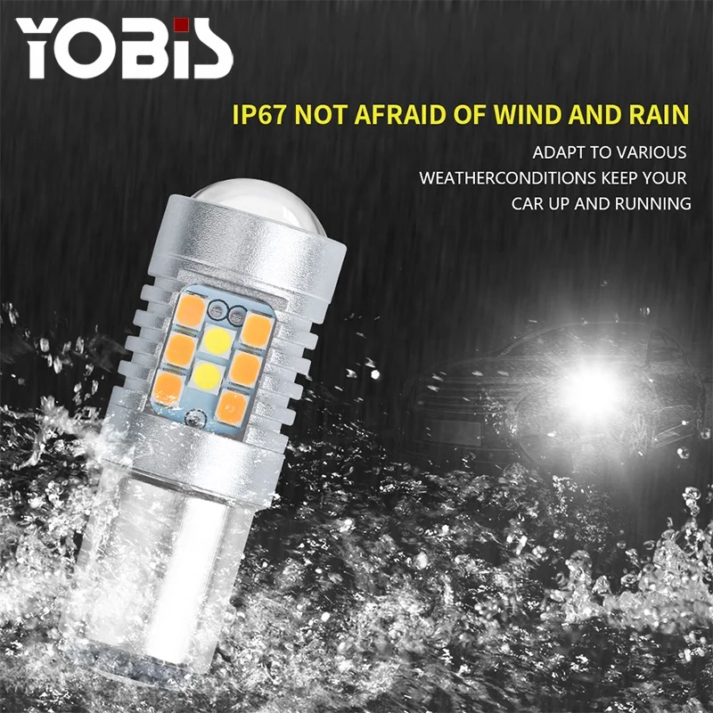 Автомобильная светодиодная лампа поворотного сигнала YOBIS 1157 3157 7443 T20, 12 в постоянного тока, двухцветная, белая, желтая, переключаемая, светодиодная, стоп-сигнал