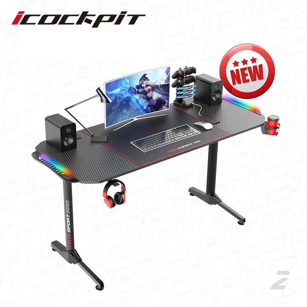 The Best Quality Frame Metal Desk Office Computer Home Office Desk With RGB Lights Commercial Gaming Desk