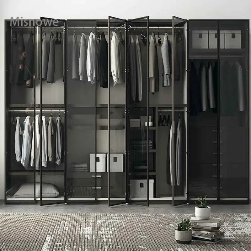 Waybom Modern Design Aluminium Wardrobe With Glass Door Design Walk in Closet Amoires Wardrobe