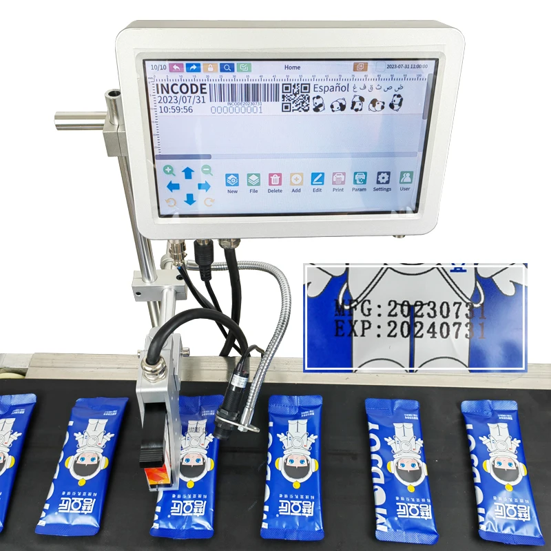 INCODE TIJ Factory Expiry Barcode Coding Machine  Bar Code and Date Device Inkjet Printer for Plastic Production Assembly Line
