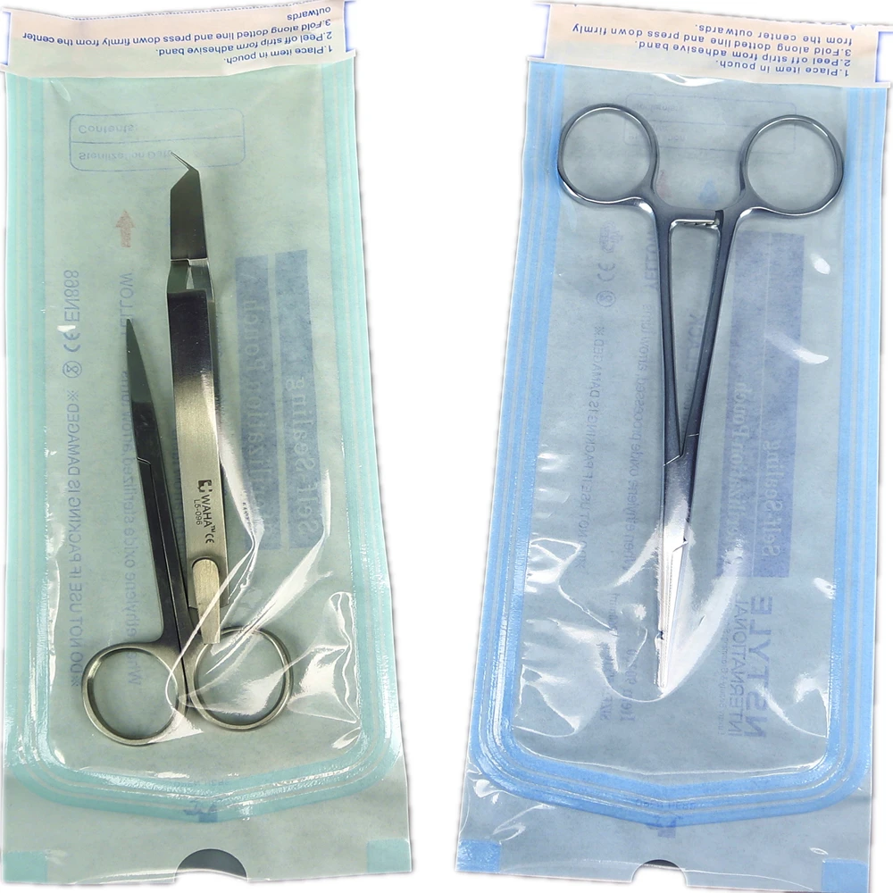 Self Sealing Sterilization Pouch Bag Clear Blue for Nail Tools 10x3.5in