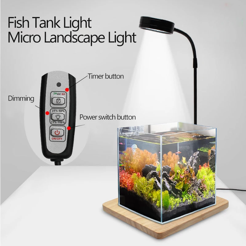 Sinjia USB aquarium light timer dimming terrarium light super white 5W 7W 9W 12W wooden base for fish tank plant microlandscape