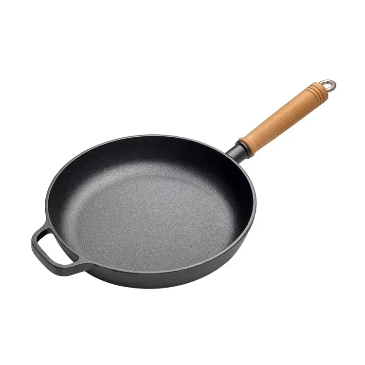 Home Kitchen 2024 Nonstick Cookware Pre-seasoned Cast Iron Pan Wok With Wooden Handle