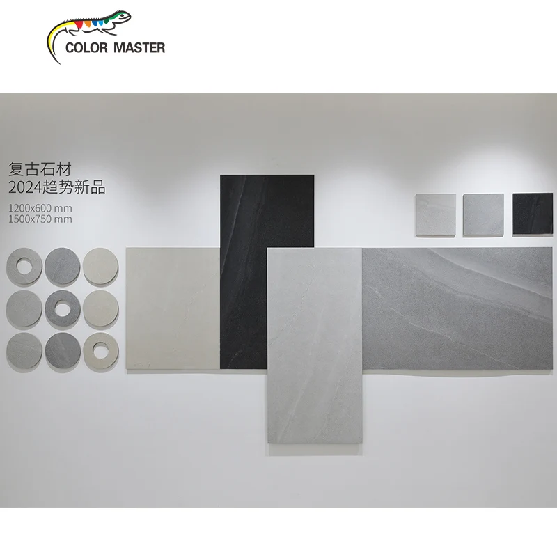 75X150cm Grey Black Glazed Bathroom Flooring Sandstone Porcelain Stone Cladding Wall Tiles