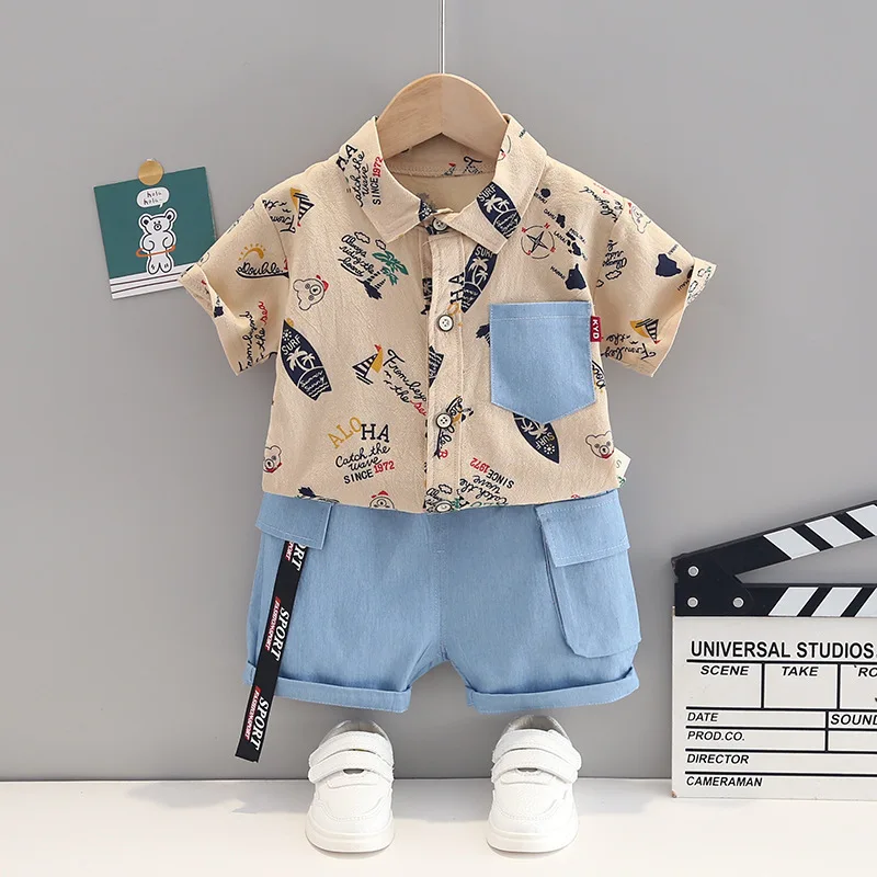 Summer Children Clothing New Designs Cartoon Pattern Casual Set Fashion Short Sleeve And Shorts For Boys