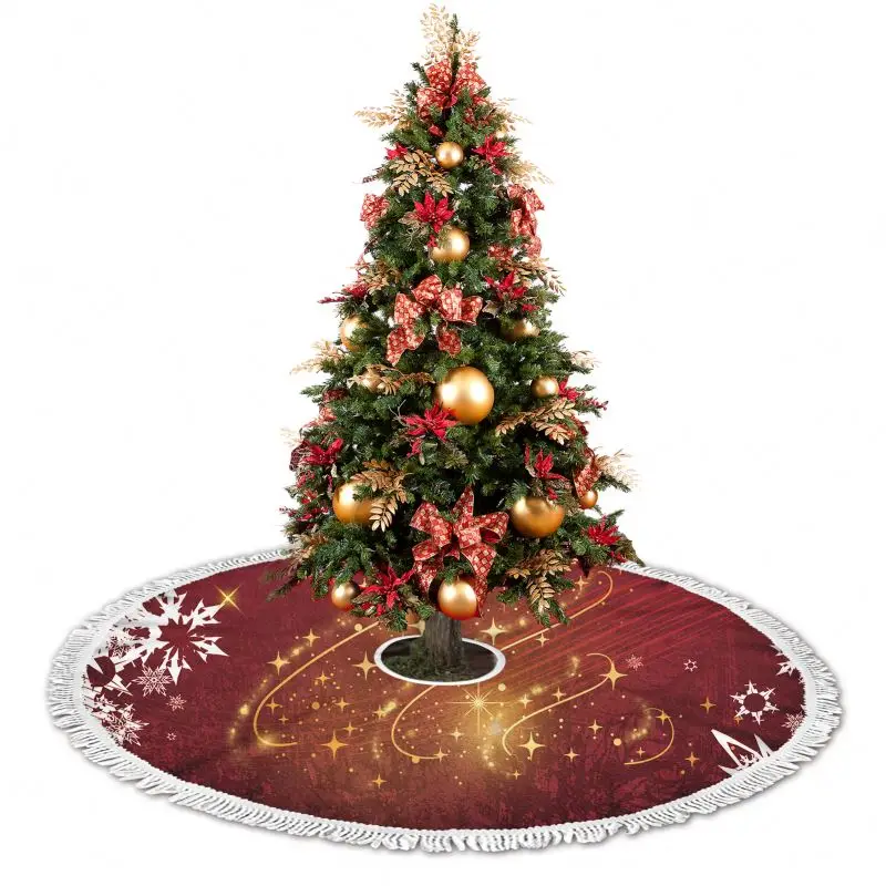 Christmas Tree Vortical Bling Bling Wine Red Pattern Custom Hotel Christmas Tree Skirt Vintage Christmas Ornaments Decor in Bulk