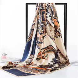 Оптовая продажа, женский шелковый шарф для волос 90 см x 90 см, женский квадратный атласный Шелковый шарф