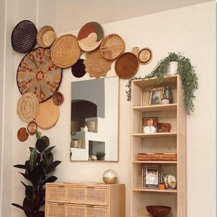 Handmade Seagrass Wall Art Basket High Quality Best Seller Decorative Rattan Wall Hanging Natural Colors Home Office Bamboo