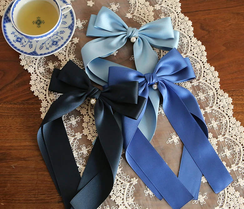 Hot selling romantic style ribbon hairpin Pearl Lulu Ribbon Hairpin made in Korea a large ribbon pin with pearls is best selling