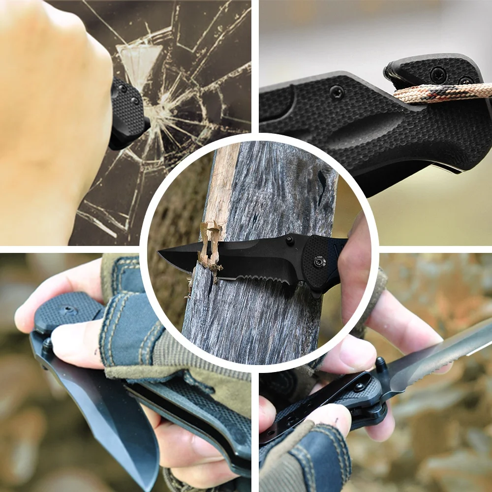 
Spot black portable multifunctional G10 folding knife outdoor tactical camping knife 