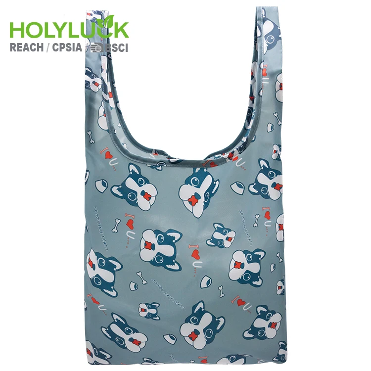 Laminated printed private label reusable animal print foldable roll shipping shopping bags
