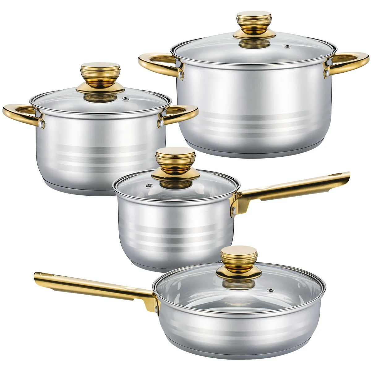 Wholesale Custom Kitchen Stainless Steel Cooking Pot Set Non-Stick Pots And Pans Set 8 Pieces Cookware Sets