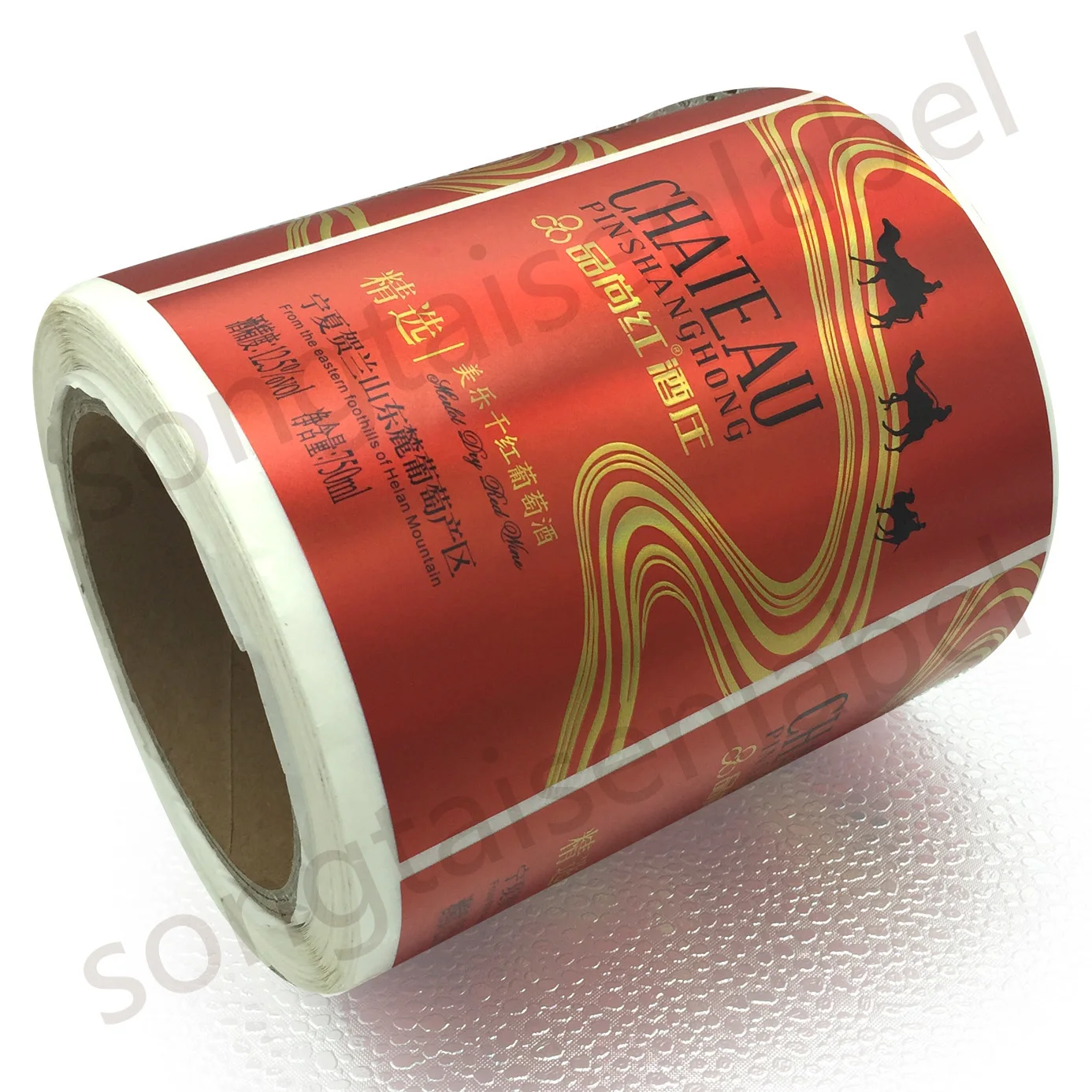 High Quality Bronzing Embossed Crystal Spot UV Wet Strength Texture Paper Roll Wine Labels