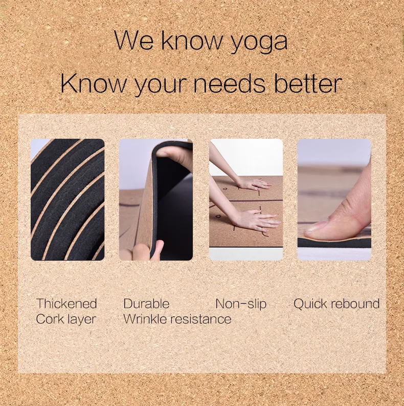 Sunframe non-slip cork yoga mat Eco friendly  TPE no creases no smell Extra thick Extra Large 183x65cm 7mm