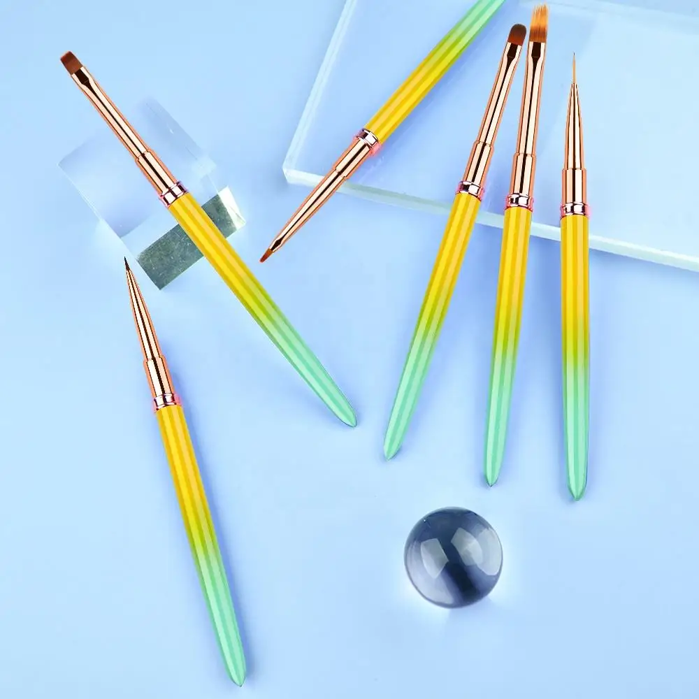 2023 Nail Art Line Painting Brushes DIY Drawing Pen Art Colorful Metal Custom Logo Box Packaging Ombre Oval Flat Strip Brush