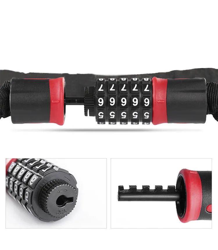 2020 New Design 5 Digit Combination Bike Anti-theft Bicycle Chain Password Lock,Mountain Bike Steel Lock