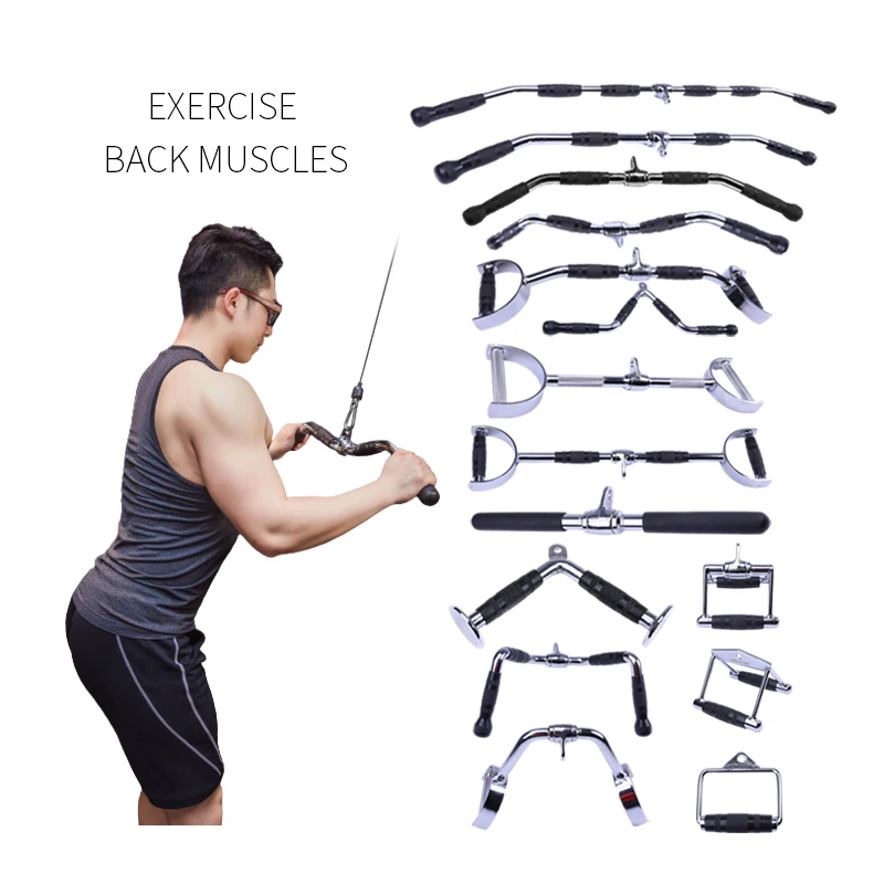 LS3020-LS3034 Pull Down Bar Handle with Grips Cable Machine Barbell Attachment Integrated Back Workout Gym Trainer