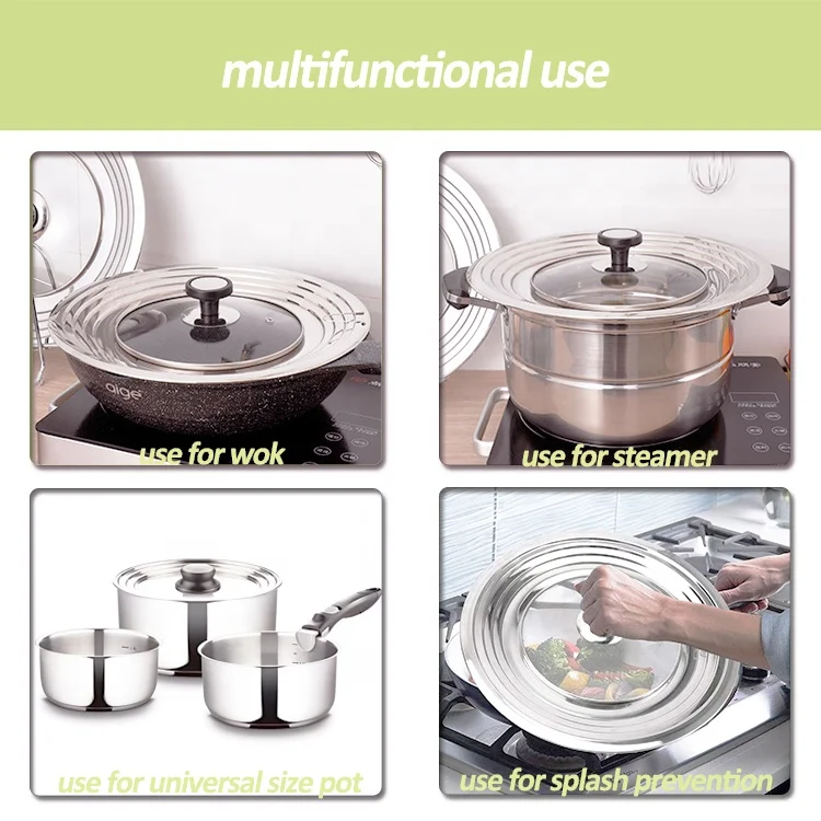 Cooking Lids On Frying Pan Multisize Universal Pot Lid For Bowsl Pans 22cm-32cm Stainless Steel Multi Size Pot Cover l Lid Cover