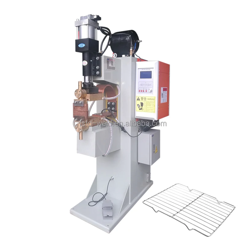 FUDA copper wire pneumatic arm table	dc foot pedal double heads medium frequency spot  welding machine for guide rail