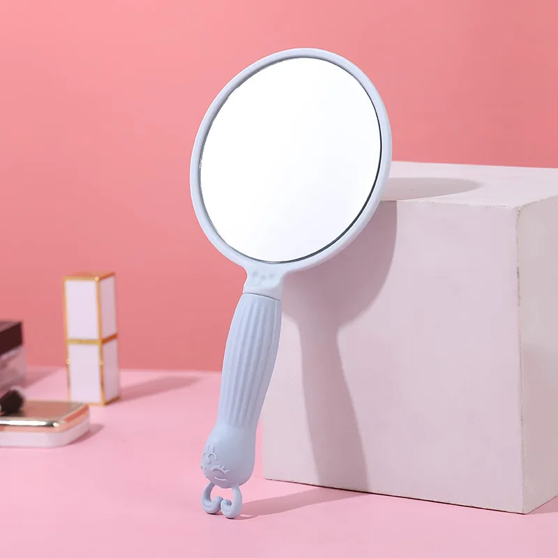Cartoon Portable Vanity Mirror With Handle Student Make-up Outdoor Handheld HD Small Mirror Dorm Lighting Mirror