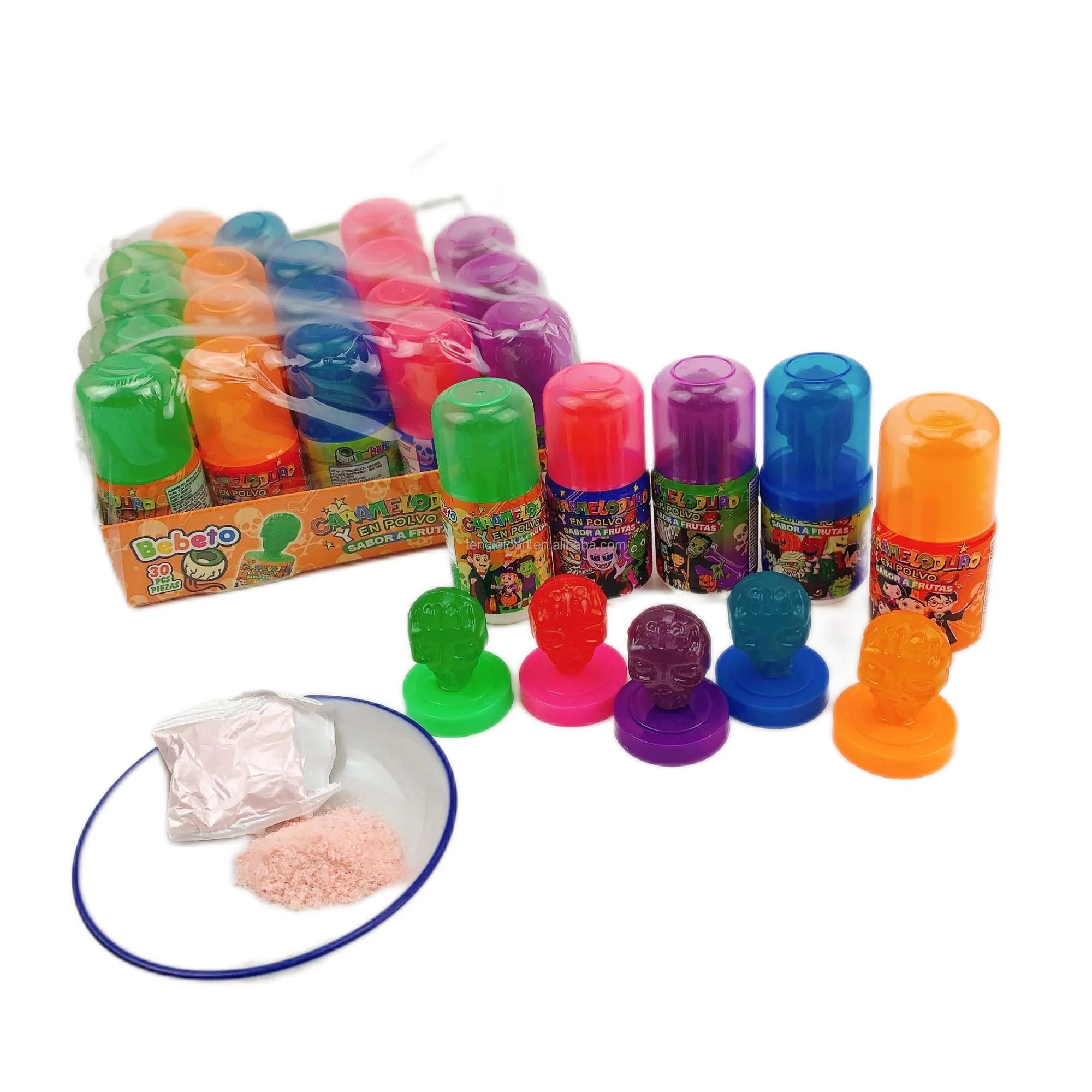 Halloween candy skeleton scary skull candy sweet lollipop with sour powder candy