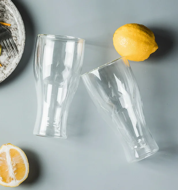 Handmade Cold Insulated Beer Drinking Glass Double Wall Borosilicate Glass Dishwasher Freezer Safe Beer Glass cup