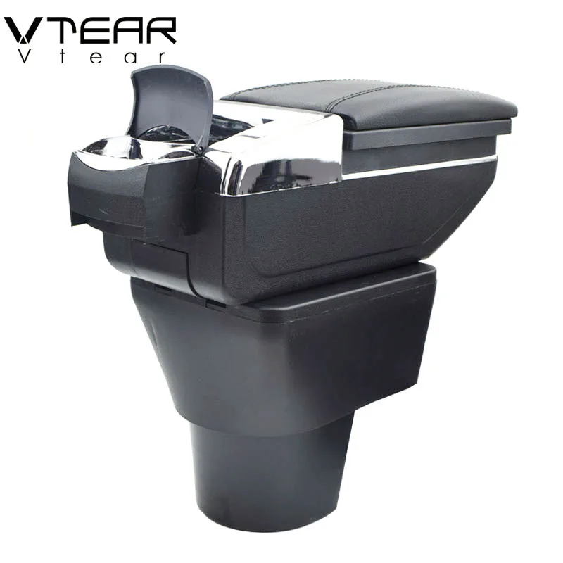 Vtear For Hyundai Accent armrest leather central store storage box red thread car-styling interior ABS arm rest accessories part