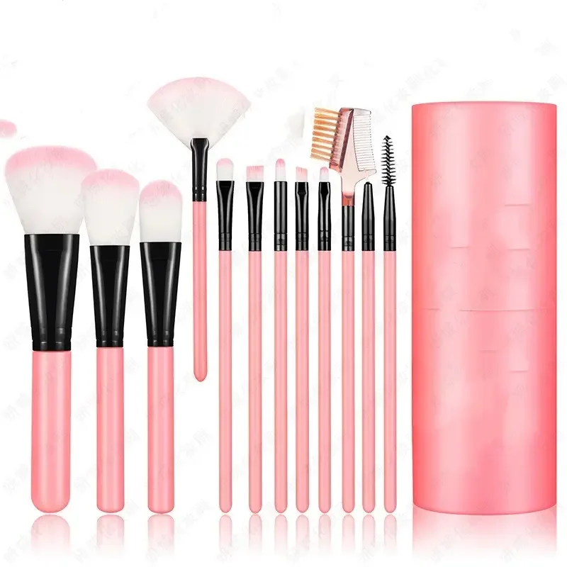 2023 new products original factory 12 piece makeup brushes set eye shadow brush with barrel cylinder lash comb