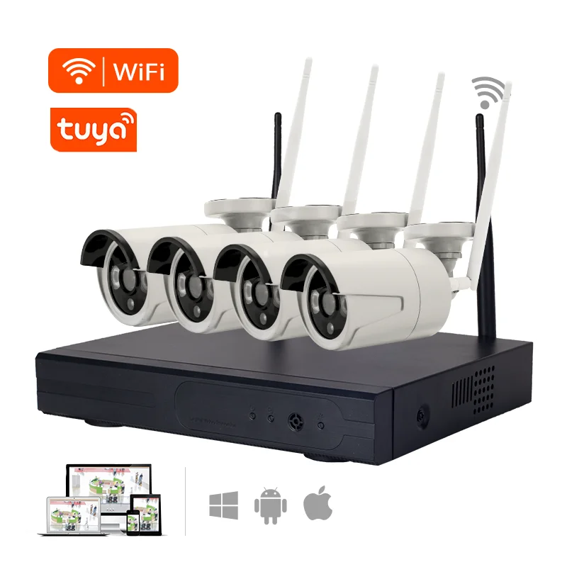 HD 2MP 4ch AI tuya smart wifi nvr kit 1080P IP PoE cctv set 4 camera outdoor home wireless surveillance security camera system