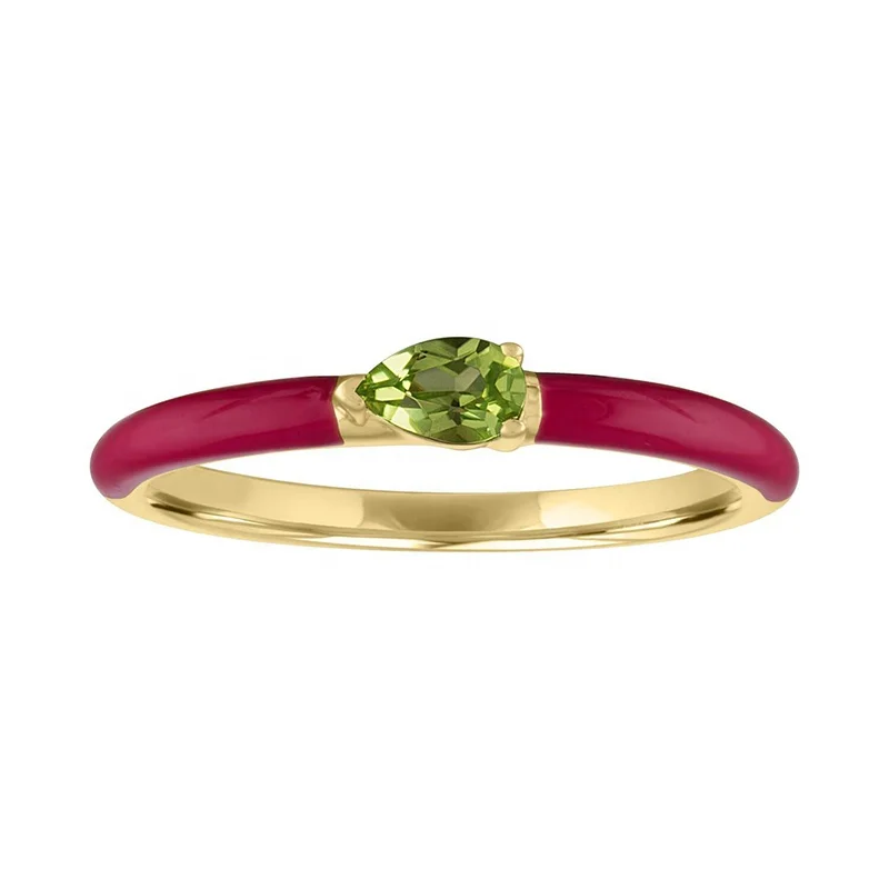 Milskye European American Popular Sterling Silver Enamel Jewelry 14k 18k Gold Plated rainbow Pear Zirconia Ring