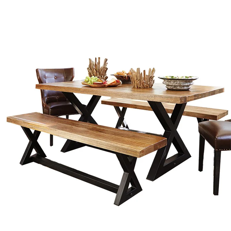 Dining Room Furniture Antique Appearance Solid Wood Luxury Dining Table with Metal Leg