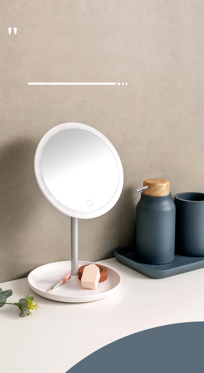 Hot sale round shape design makeup vanity set mirrored high quality home bedroom white beauty table LED touch makeup mirror