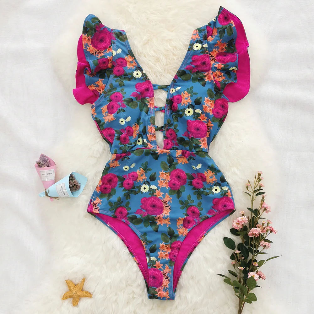Hot Sale Fashion Girl Surf V-Neck Beach One-Piece Swimsuit Hot Sexy Xxx Beautiful Girls Swimwear Bikini