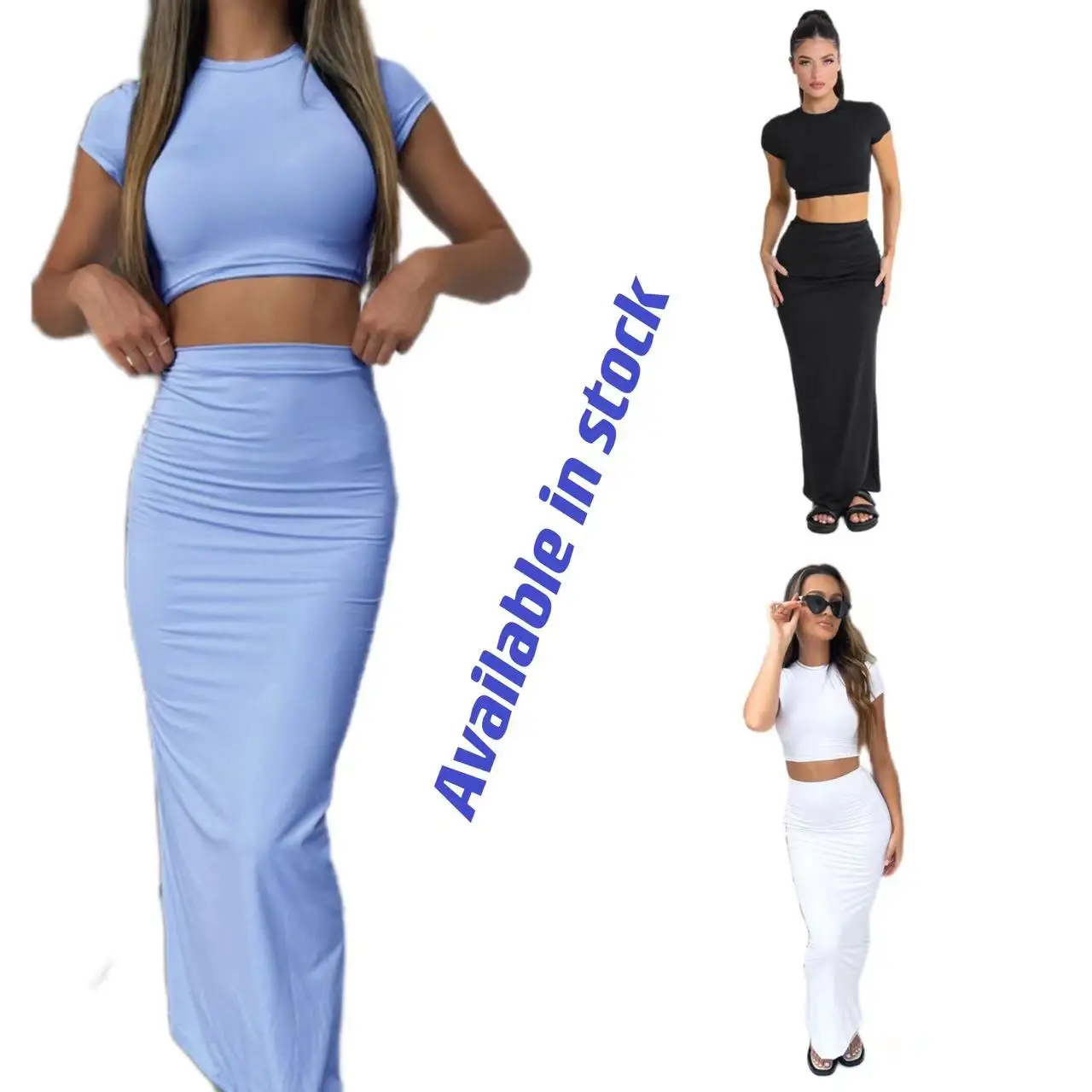 2023 Summer two piece skirts set hot selling American women s clothing bady tee shirt long skirts lounge wear outfits for women