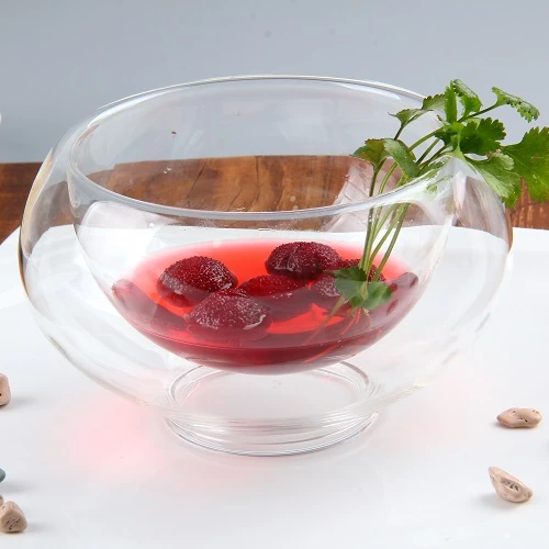 Double-layer hollow bottom glass fruit and vegetable salad bowl glass tableware cookware