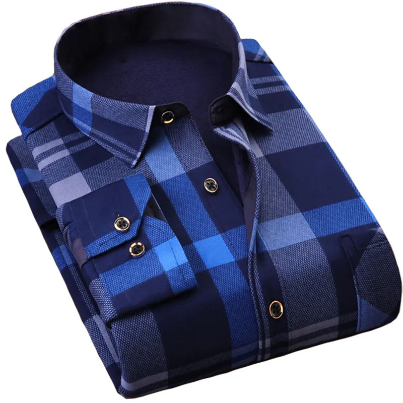 Winter long sleeve plaid warm thick fleece lined shirt fashion soft casual big size flannel shirt