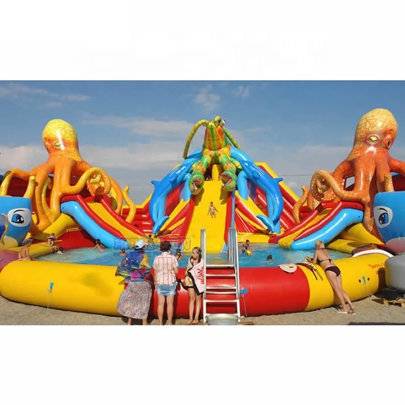 Outdoor Ground Inflatable Water Park With Big Pool Slide Land Inflatable Aqua Park Fun Amusement Park