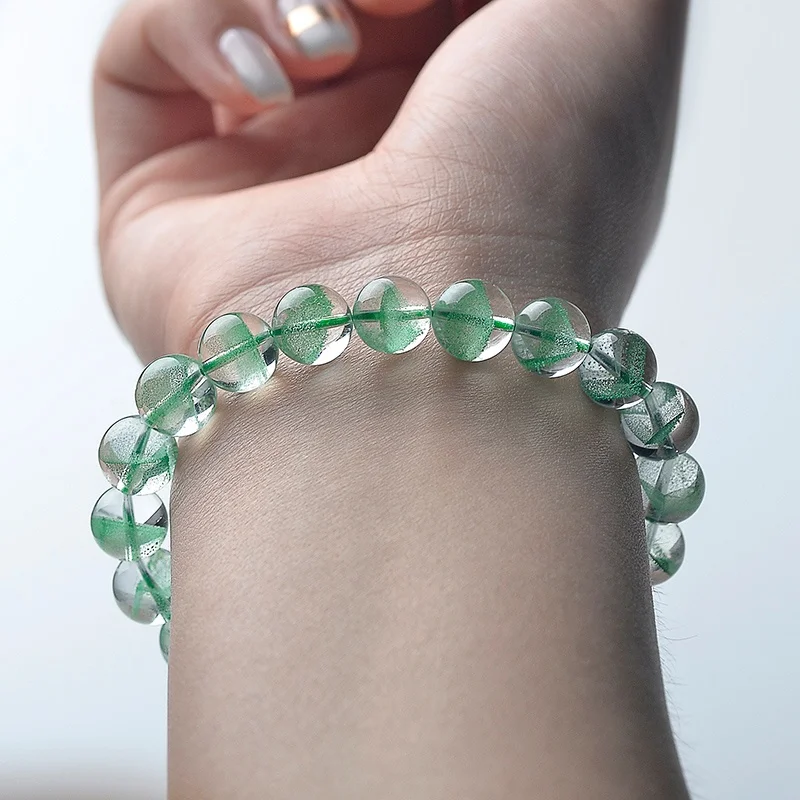 ArthurGem Rare Top Quality 10mm Pyramid Shape Green Phantom Quartz Bracelets Natural Phantom Quartz Gemstone Bracelet for Women