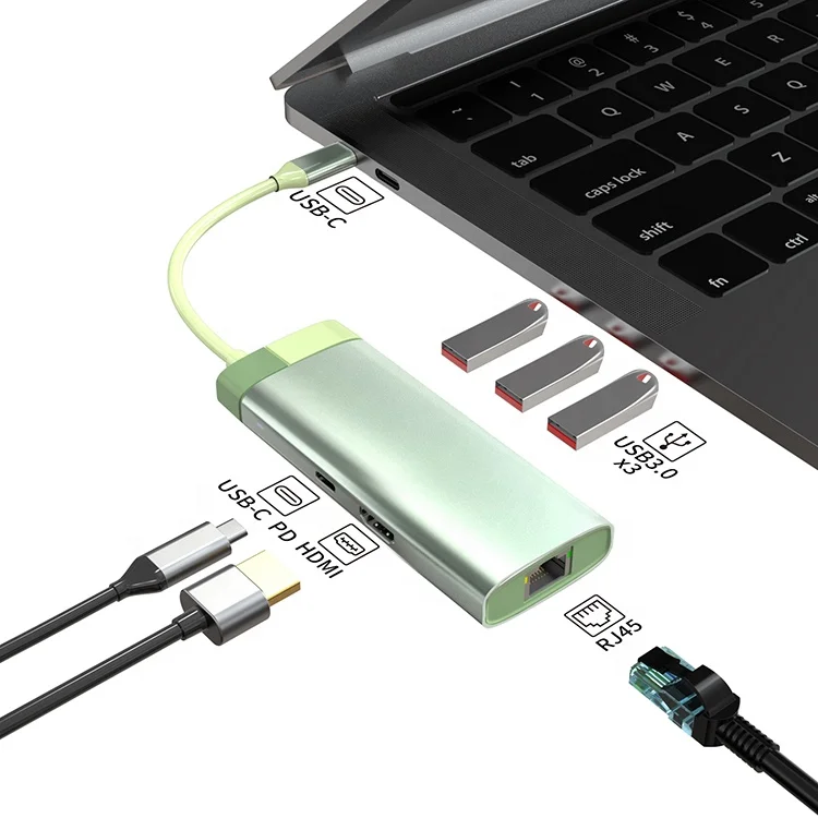 1 Type c Usb 3.0  Port Charger Multiport HDTV PD RJ45 Network Adapter 6 in 1 Usb C Hub Converter for Laptop