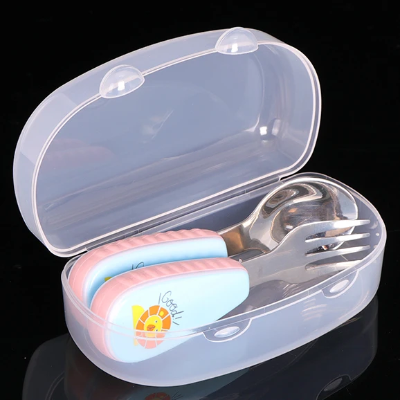 SUNSHING Plastic Tableware Children Baby Spoon Packaging Travel Cutlery Case Toddler Utensils Box Silicone Baby Spoons Case