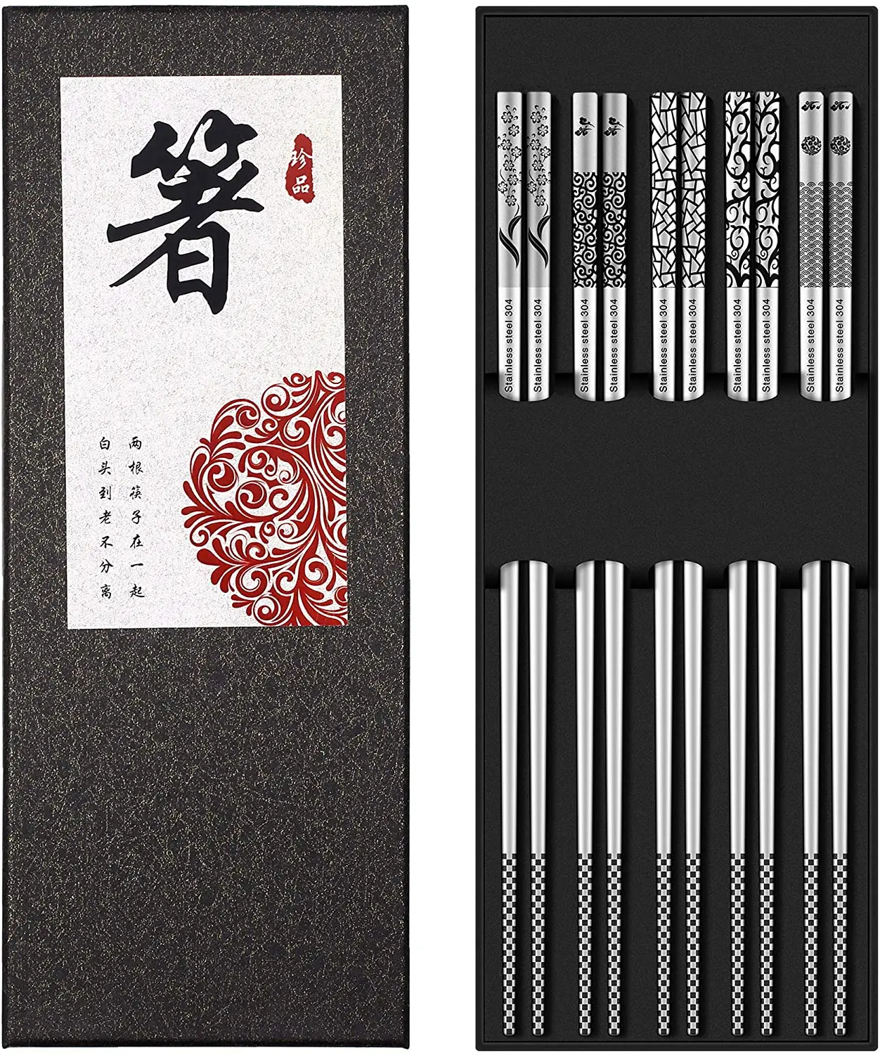 Metal Chopsticks Reusable  Stainless Steel Chopsticks Dishwasher Safe Cute Laser Engraved Non-slip Japanese Korean Chopstick